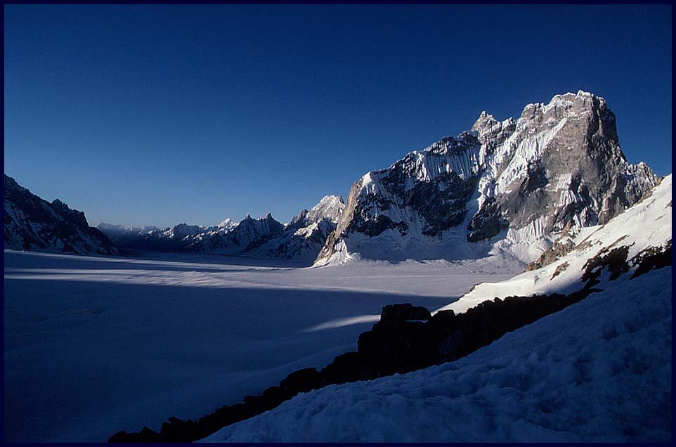 Looking east across Snow Lake (Lukpe Lawo) at the head of the Biafo Glacier, Karakoram, Pakistan