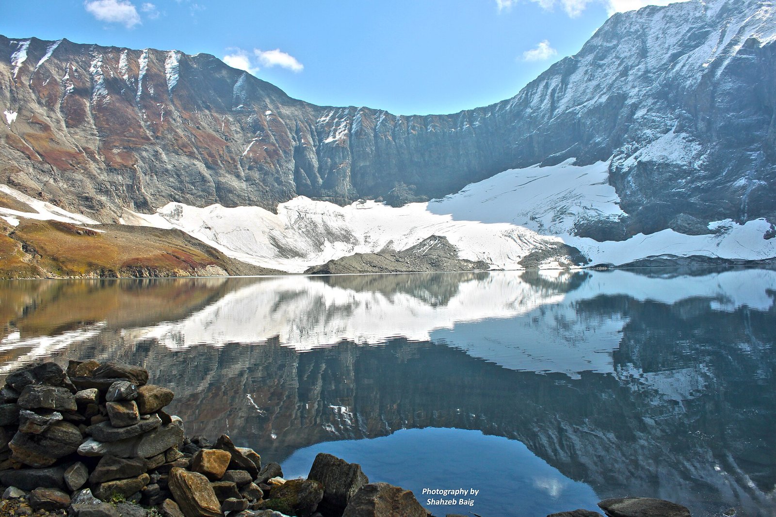 Ratti Gali Lake with snow on its shores, Neelum Valley