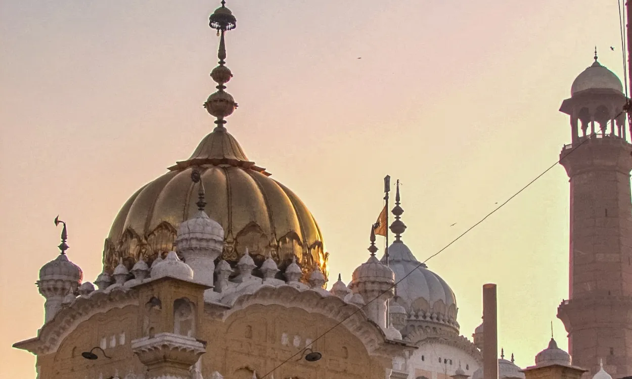 The golden domes of Gurdwara Dera Sahib in Lahore, Pakistan