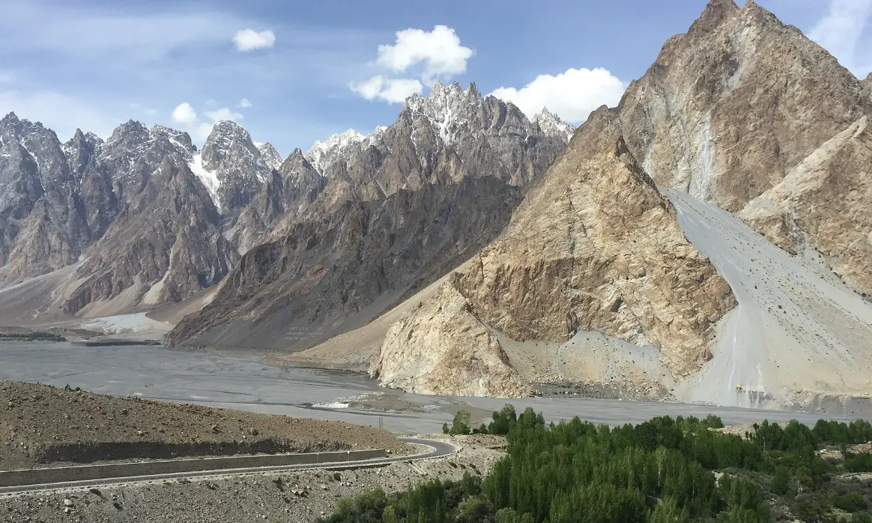 The Passu Cones and the Hunza River seen from Gulmit along the Karakoram Highway, Pakistan