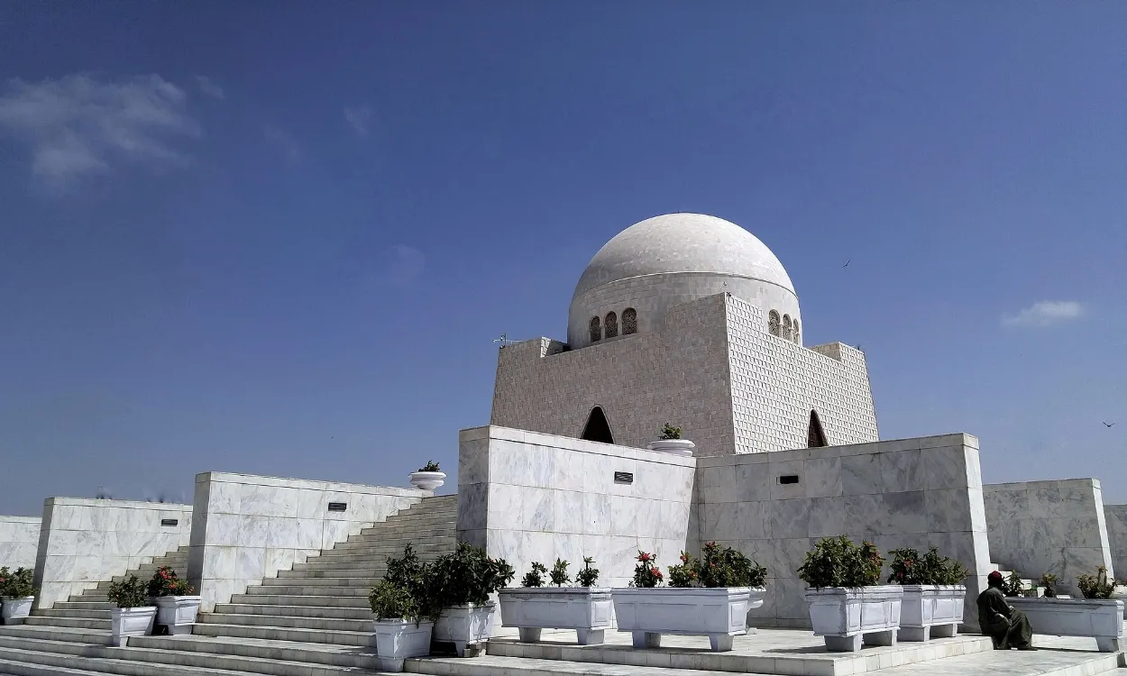 The white marble Mazar-e-Quaid mausoleum in Karachi, Pakistan