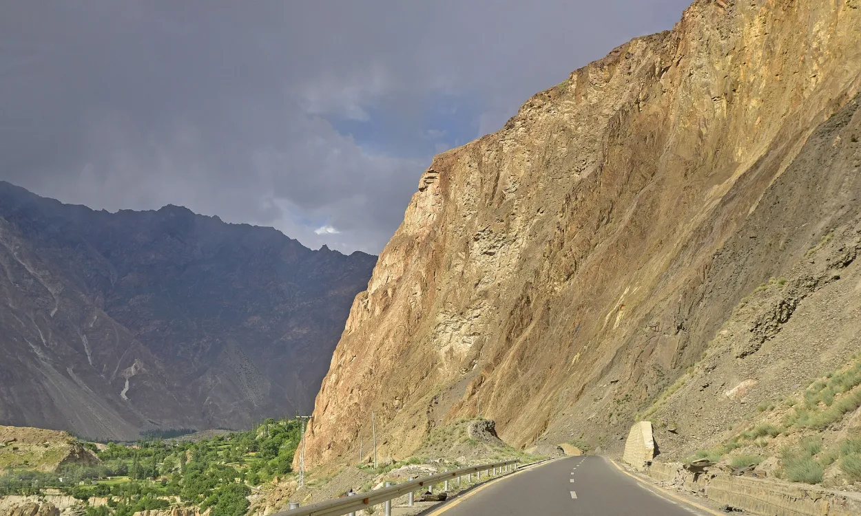 The Karakoram Highway at the Rakaposhi View Point in Nagar, Pakistan
