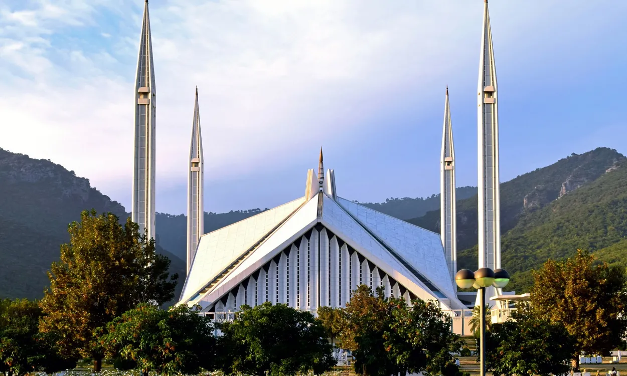 Faisal Mosque below the Margalla Hills in Islamabad, Pakistan