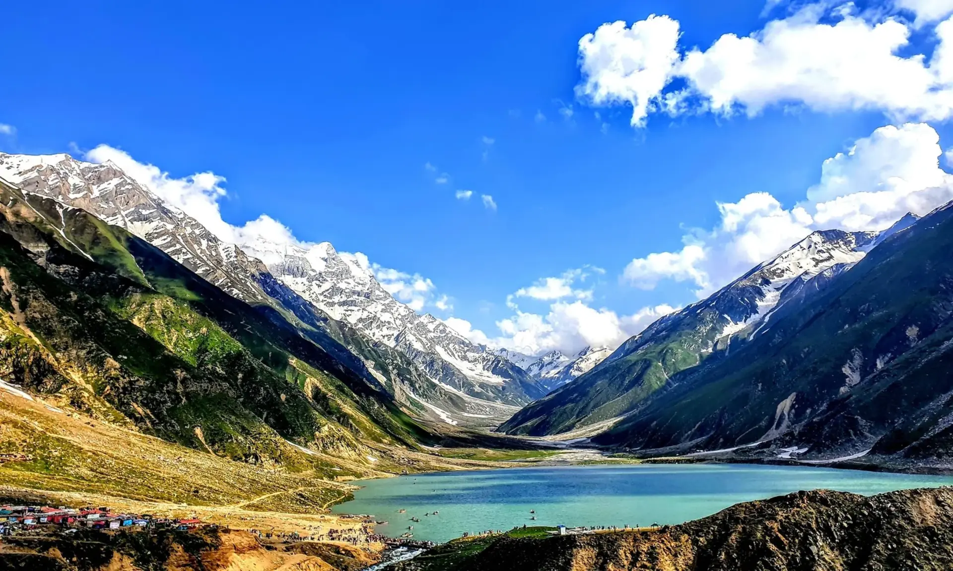 Lake Saiful Muluk below snowy peaks in Naran, Kaghan Valley