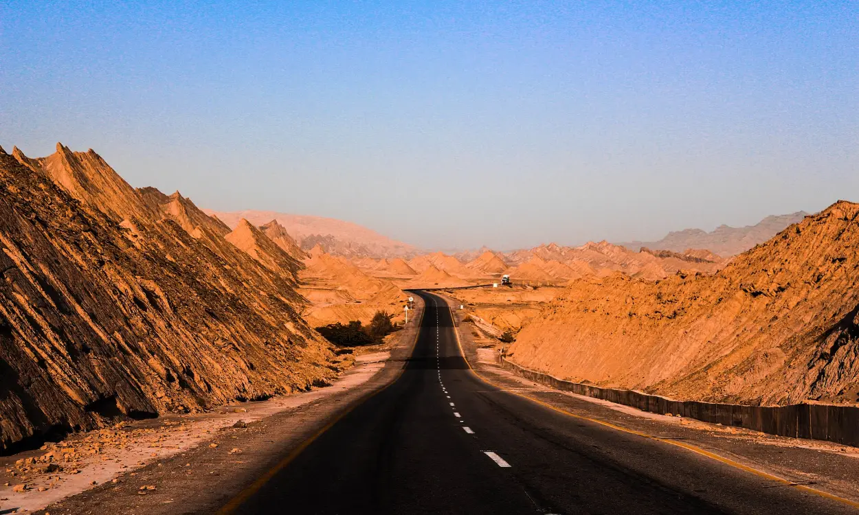 The Makran Coastal Highway through the desert hills of Balochistan, Pakistan