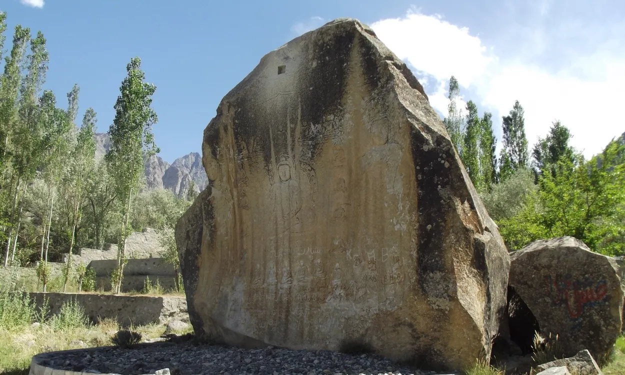 The Manthal Buddha Rock with its ancient carving near Skardu, Pakistan