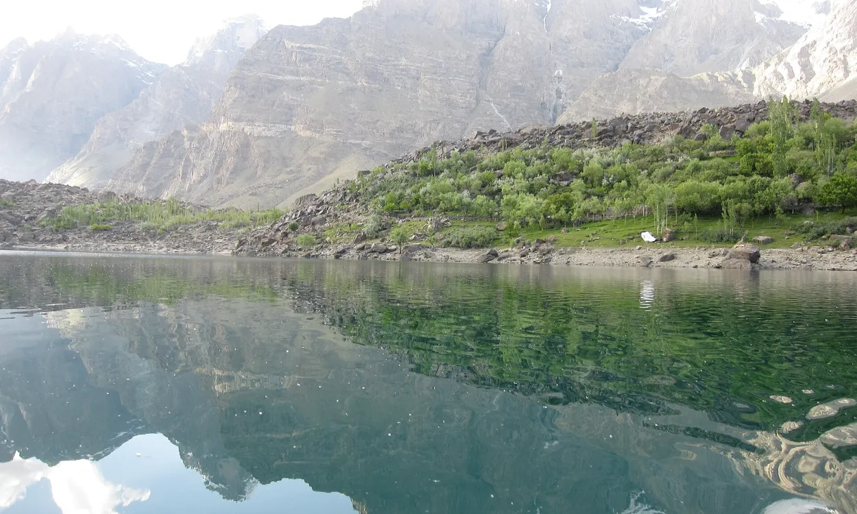 Mountains reflected in the clear water of Upper Kachura Lake, Skardu, Pakistan