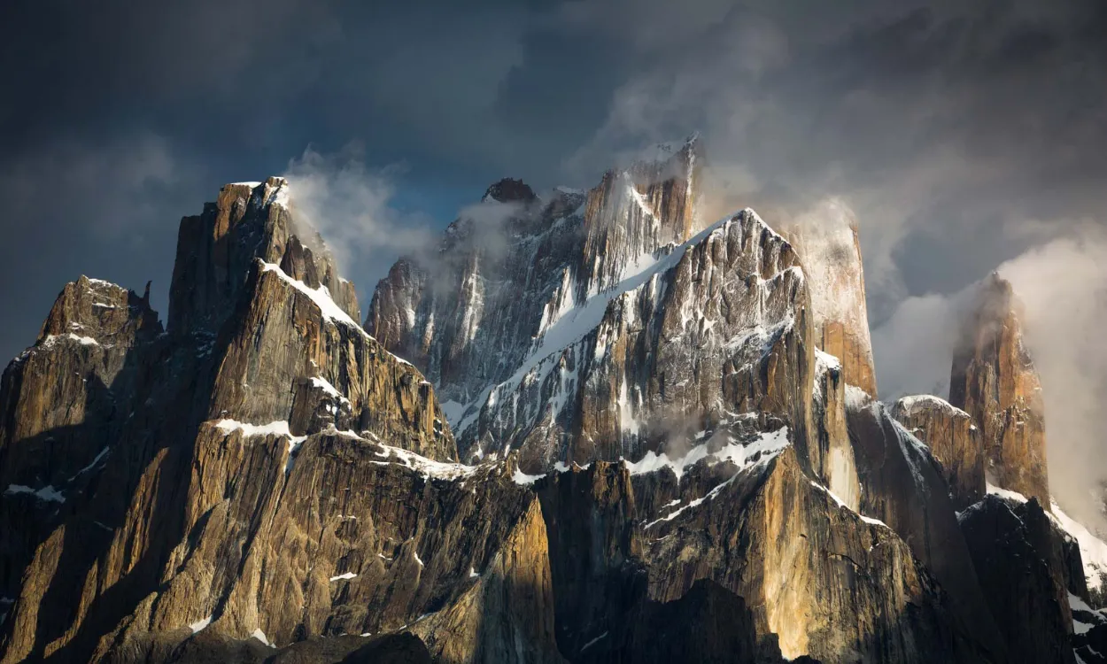 The granite spires of the Trango Towers above the Baltoro Glacier, Karakoram, Pakistan