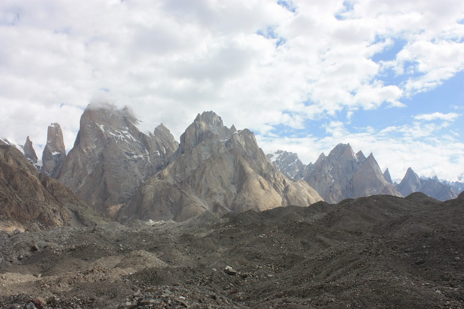 Trango Towers seen from the Baltoro Glacier, Karakoram, Pakistan